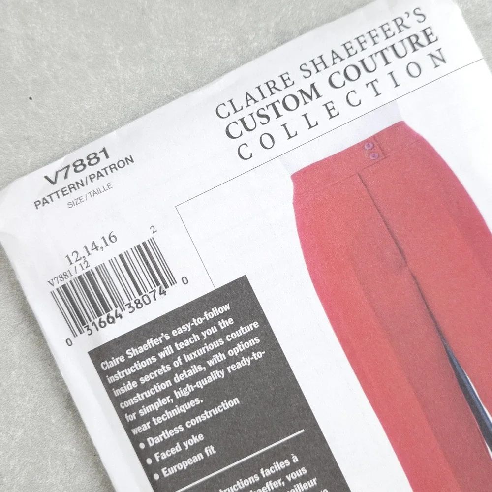 Vogue V7881 Sz12-16 Claire Shaeffer Pants Trouser Sewing Pattern Couture Classic